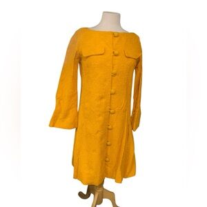 Vintage marigold flower patterned bell sleeved boatneck coat dress size 10